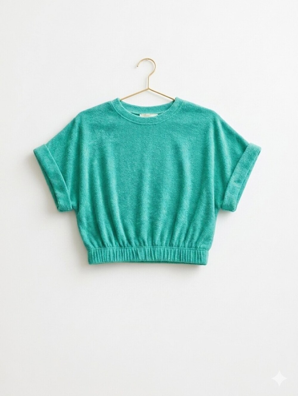 Elan Short Sleeve Elastic Waistband Cropped Top